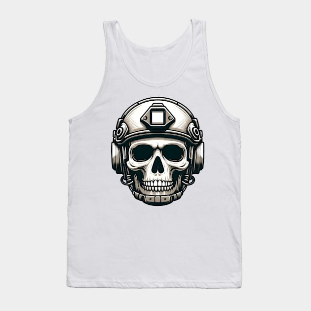 Tactical Skull Dominance Tee: Where Strength Meets Edgy Elegance Tank Top by Rawlifegraphic